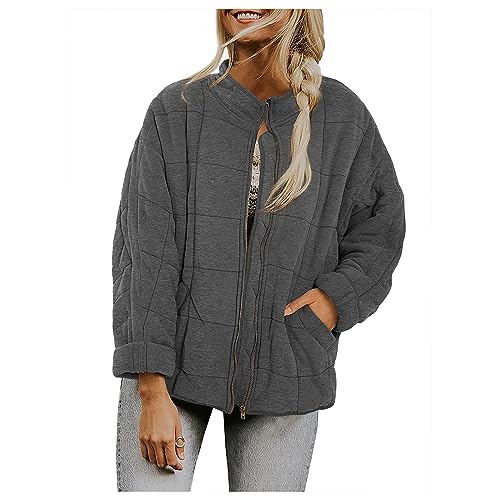 Womens Jackets Oversized Quilted Long Sleeve Puffer Jacket Coats Casual Dolman Lightweight Coat with Pockets4