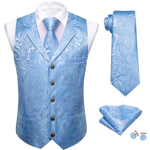 Image of Barry.Wang Mens Silk Lapel /Shawl Collar Vest Tie Sleeve Holder Set Formal /Casual Paisley Vests Wedding Tuxedo Waistcoat