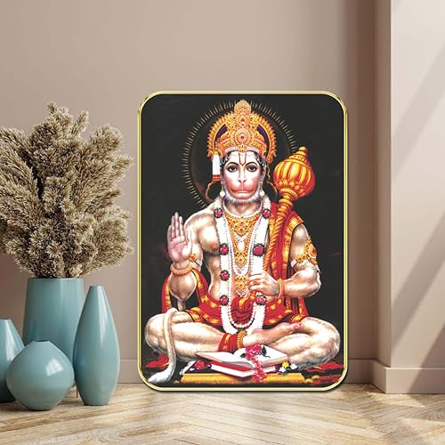 Image of SAF Hanuman Ji Wall Painting | Spiritual Hindu God Wall Art on MDF Board with Golden Frame | Religious Pooja Room, Home Temple & Gift Decor for Positive Energy (13 x 19 Inch) MG01-1045