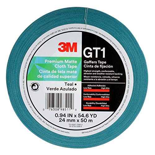 Image of 3M Premium Matte Cloth Gaffers Tape GT1, 1 inch x 164 ft (24 mm x 50 m), 11 mil, Teal