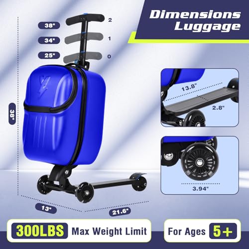 smilesun Top Opening Scooter Luggage for Kids & Adults，Foldable Scooter Suitcase with Front Opening，Lightweight Carry On Riding Suitcase For Children Teenagers Adults（21" Blue） - image 4