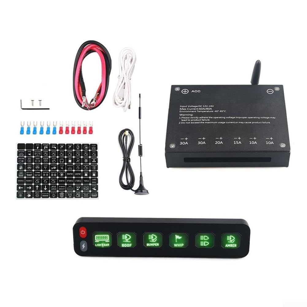 Panel de control táctil inalámbrico de 6 vías RGB intermitente interruptor de relé electrónico 80 A corriente máxima USB C carga metal ABS construcción para coche, camión, vehículo