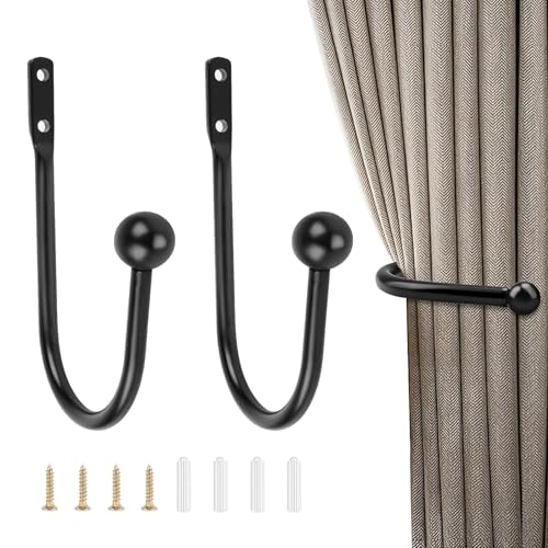 2 Pièces Embrasse Rideau Crochets, Attache Rideaux Retenue en Métal Forme U avec Vis de Fixation, Support Mural pour Fenêtre Douche et Voilage, Embrasse...