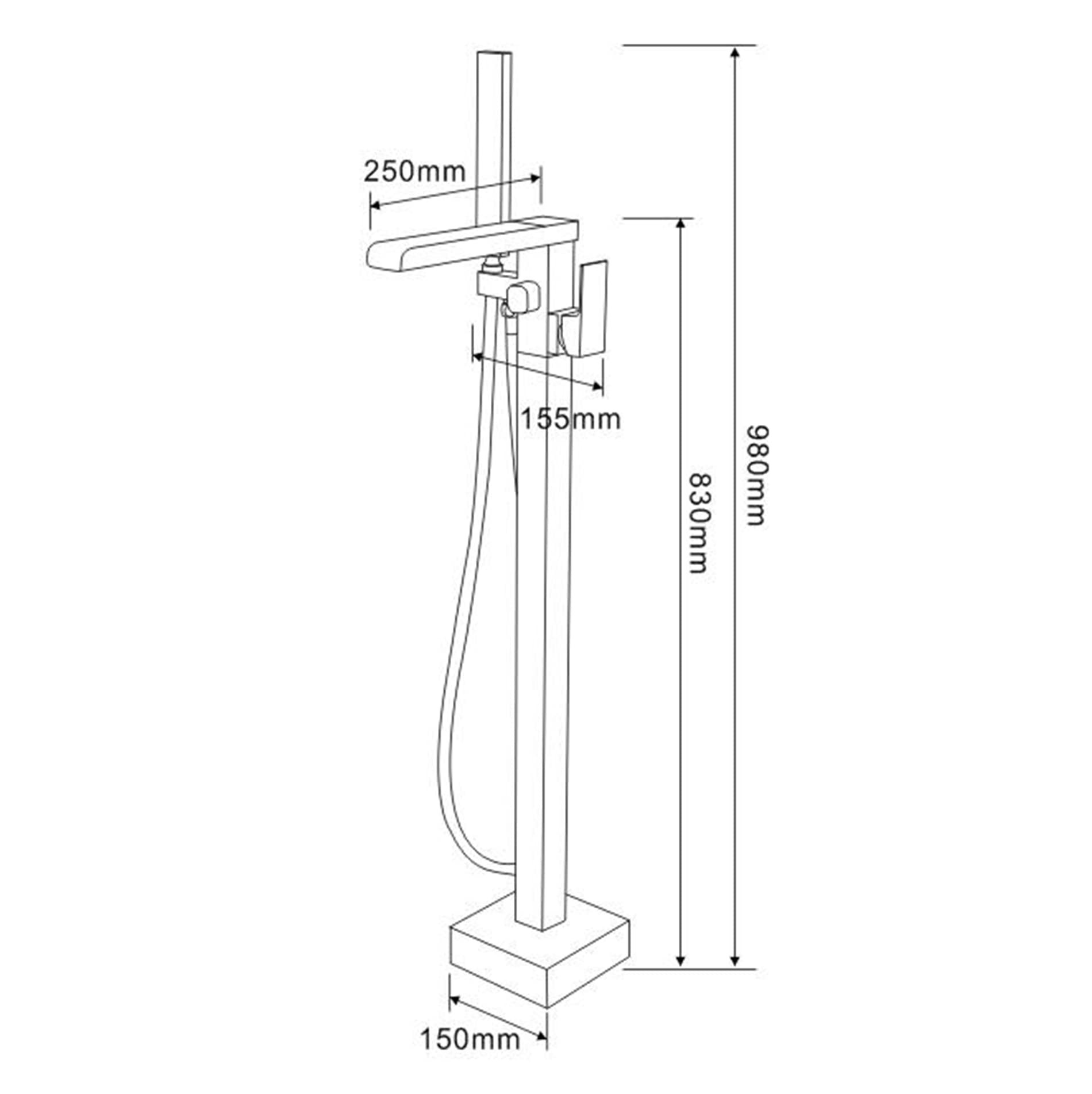 Rubinetto Per Vasca Pavimento In Piedi Da Bagno Con Beccuccio A Cascata E Spruzzatore A Mano,Freestanding Rubinetti Per Vasca, Nero（collegamento interno）