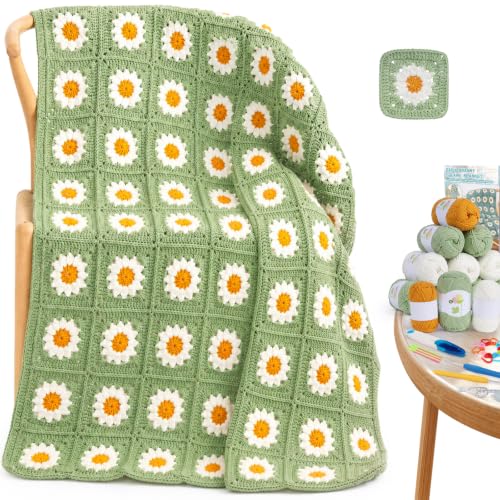 Image of Coopay Crochet Kit for Beginners Adults, Large Granny Square Blanket Kit | Step-by-Step Guide Book & Video Tutorial, 1200g Anti-Pilling Yarn, Ideal Crochet Gift for Family & Beginners