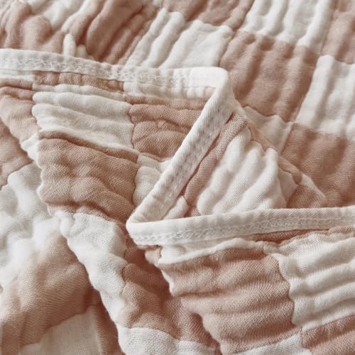 Image of Ultra Soft Cozy 6-Layer Muslin Cotton Baby Blanket 41 inch x41 inch Breathable Lightweight Checkered Swaddle Blankets for Toddlers Baby Birthday Gifts All Seasons Both Sides Coffee