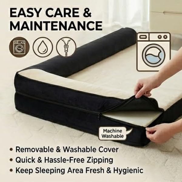 Image of Gorgeous Large Dog Bed Pet Sofa for Medium,Large Dogs, Ultra Soft & Durable, Extra Comfort, Ideal Pet Bed Removable Cover Beds Cream,Black 42x27x3 inch