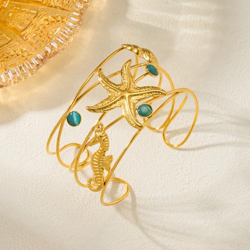 Gold Starfish/Sun Cuff Bracelet for Women Summer Beach Bracelet Adjustable Statement Bracelets Coastal jewelry4
