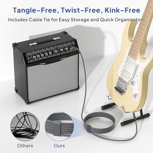 Image of Elebase 1 /4 Inch TRS Instrument Cable 6.6ft 2-Pack,Straight 6.35mm Male Jack Stereo Audio Interconnect Cord,6.35 mm Balanced Line for Electric Guitar,Bass,Keyboard,Amplifier,Amp,Speaker,Equalizer