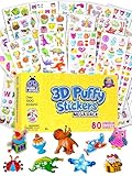 80 Different Sheets Kids & Toddlers Puffy Sticker Mega Variety Pack by Purple Ladybug Novelty - 2000+ 3D Puffy Stickers for Kids - Including Animals , Smiley Faces , Cars , Stars and More!