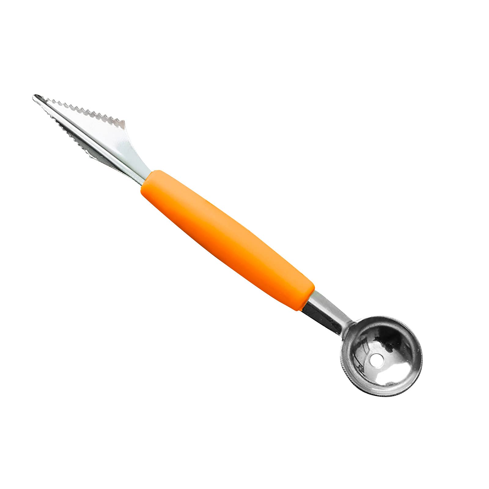 Tuscom Melon Baller Scoop, Fruit Decoration Carving Knife, 2 In1 Dual-Head Stainless Steel Ice Cream Baller Scoop for Kitchen Tool (Orange, 18x 3 cm/ 7.08?.18in)
