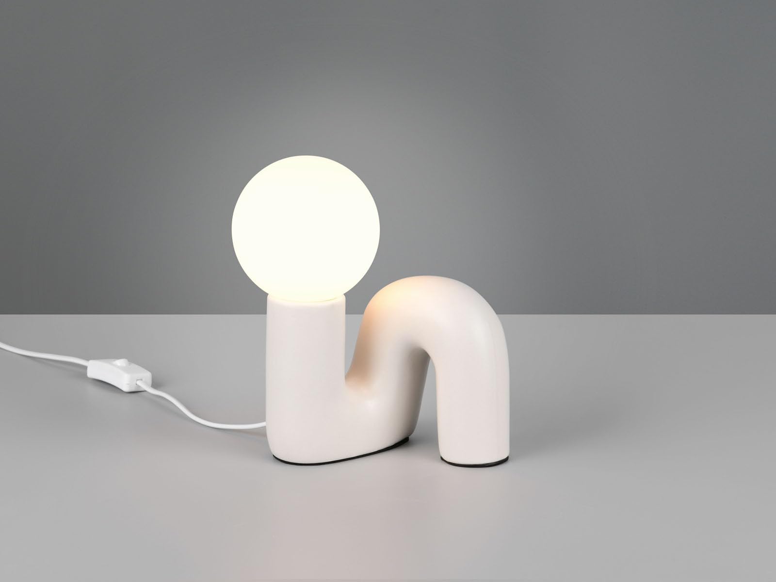 meineWunschleuchte Lámpara de mesa de cerámica gris con bola de cristal blanco, altura 21,5 cm