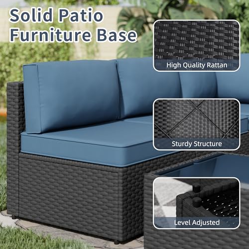 5pcs Patio Outdoor Furniture Sets Conversation Set, Low Back All-Weather Rattan Sectional Sofa with Tea Table&Washable Couch Cushions, Patio Furniture Sets (Black Rattan) - Image 4