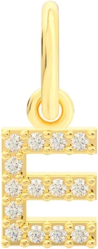 A-Z Alphabet Letter Pendant Solid 14k Yellow Gold Initial Charm Round 1mm White Diamond for Necklace Bracelet Keychain and Anklet Gift for Women Men Jewelry