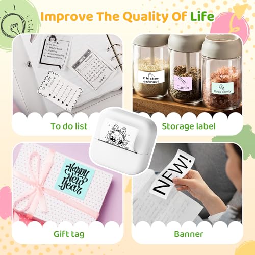 Image of Ponek Mini Sticker Printer, Mini Thermal Sticker Printer M02X, Stickers Maker Machine for Kids, Student, Family, Pocket Photo Printer for DIY Stickers, White