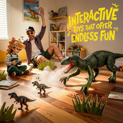 Image of Veeniix Remote Control Dinosaur Toys for Kids 6-8, Big Green RC Dinosaur with Roar, Light & Spray, Durable Interactive Birthday Gifts for Boys 6-8, 8-12 Year Olds