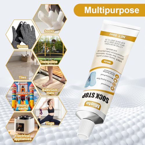 Miioto Sock Stop Anti Rutsch Set, Socken Stopp, Sock Stop Creme, Sockenstopper für Wollsocken, Stopper für Socken, Sockenstopper Flüssig, Antirutsch Kleber für Socken, Antirutsch für Socken, 50ml*2