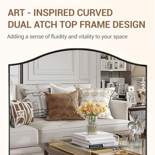 Image of ANDY STAR Brushed Nickel Mirror, 24 inchx36 inch Silver Scalloped Wall Mirror for Bathroom, Curved Edge Design with SUS304 Stainless Steel Metal Frame, Ideal for Bathroom, Bedroom, Entryway