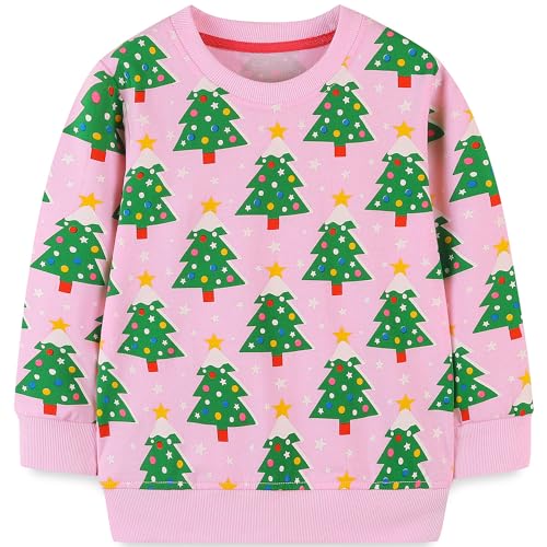 Bumeex Kids Toddler Girl Christmas Sweatshirt Clothes Crewneck Long Sleeve Shirt Top Sweater Clothing Outfit Pink Christmas Tree 4t