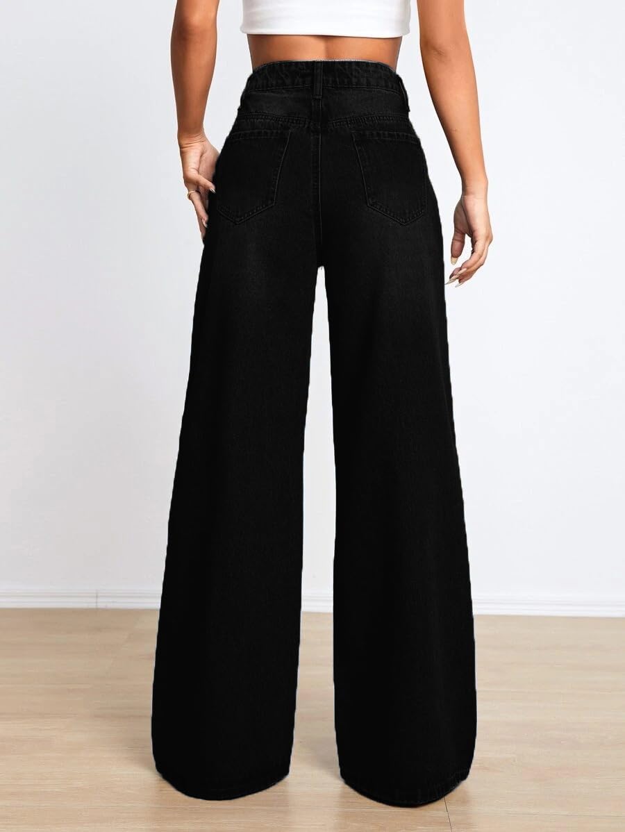 Distressed Jeans mit weitem Bein für Damen, hohe Taille, lockere zerrissene Boyfriend-Jeans, Y2K, Stretch-Denim-Hose