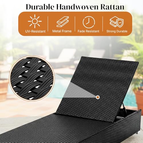 Image of DEVOKO 2 Pieces Outdoor Wicker Lounge Chairs Set with Adjustable Backrest and Glass Top Coffee Table Patio Furniture for Poolside, Balcony, Lawn (Black & White)