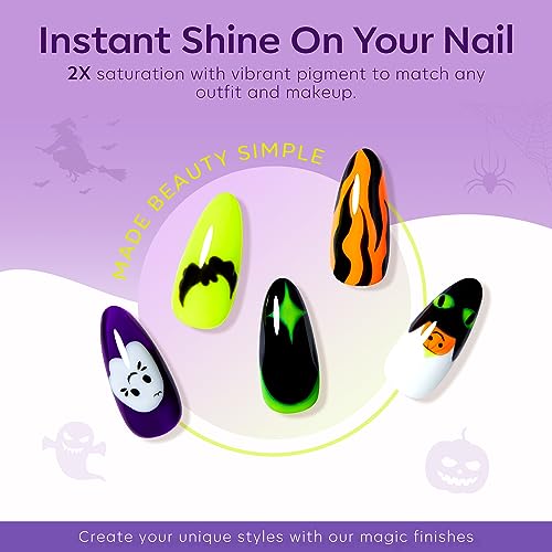 Image of Modelones Gel Nail Polish Set 6 Colors Halloween Glow in the Dark Neon Green Orange Purple Red Black Gel Polish Set Soak Off LED Nail Art Kit Gift with Nail Stikers