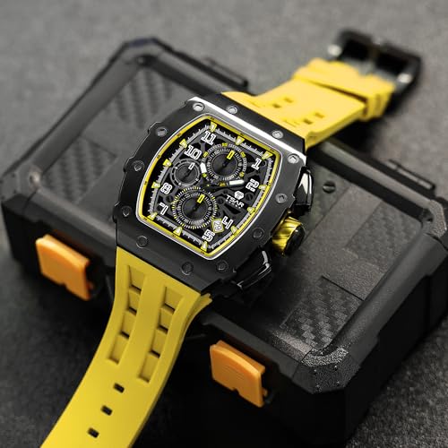 Image of Tsar Bomba Mens Watches Quartz Wristwatch for Men Waterproof 50M Analog Luxury Tonneau Chronograph Calendar Date Men's Dress Business Work Watch Gift for Men