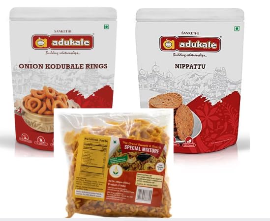 Grand Sweets & Snacks & Adukale Combo F - GSS Special Mixture, GSS Onion Kodubale & GSS Nippattu