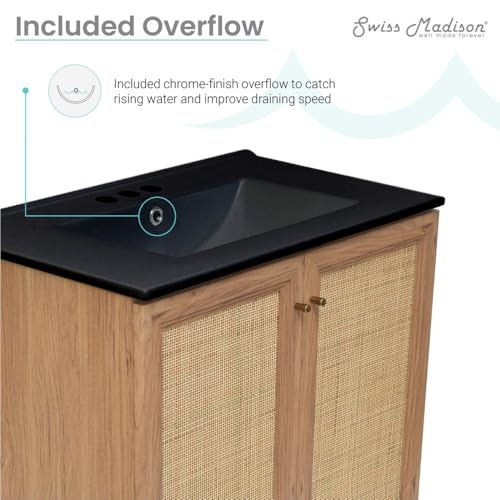 Image of Swiss Madison Classe 30 in. Brown Oak Bathroom Vanity with Black, 3-Hole Ceramic Sink Top