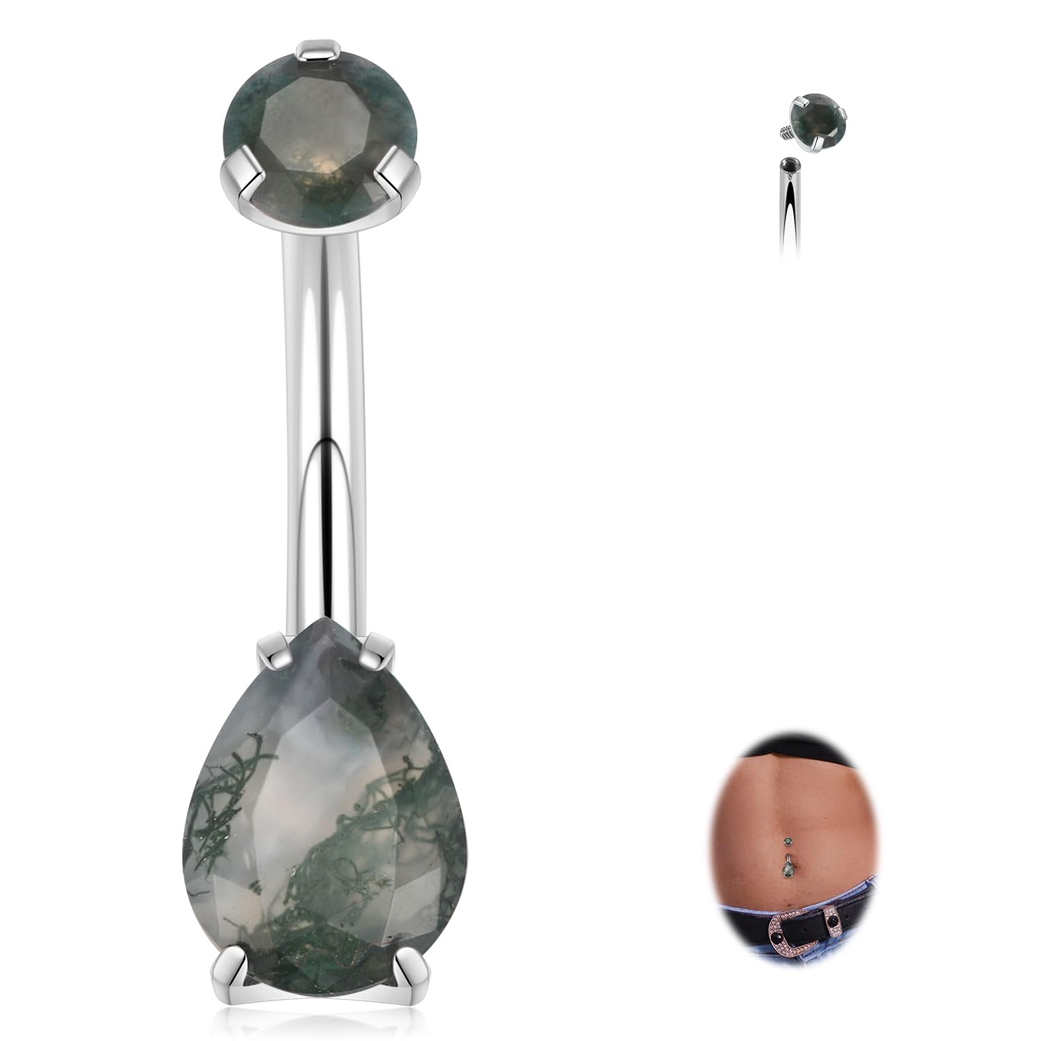 FUNLMO Belly Button Ring Titanium Belly Button Piercing 14G Floating Navel Piercing Jewelry Small Navel Ring Internally Threaded Belly Piercing