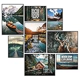 GREAT ART® Stimmungs-Poster Set Abenteuer | 8 Stilvolle Moderne Wandbilder Collage Deko | 4X Din A2 und 4X Din A3 | Natur Landschaft Wild Entdeckung Outdoor Motivation | ohne Rahmen