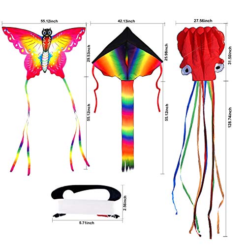 Nazano 3 Pack Kites-Large Rainbow Delta Kite Butterfly Kites Red Mollusc Octopus with Long Colorful Tail for Kids Adults Outdoor Game Activities,Beach Trip Great Gift to Boys Girls Age 3 4 5 6 and Up - Thumbnail 2