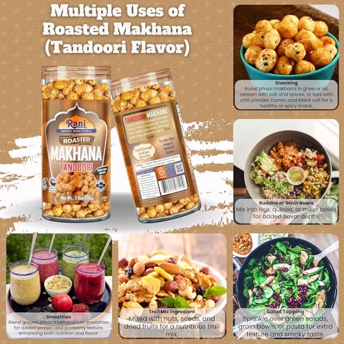 Image of Rani Roasted Makhana (Fox Nut /Popped Lotus Seed) Tandoori Flavor 2.6oz (75g) Ready to eat, Hand Picked Foxnuts ~ High in Protein | Vegan | Gluten Friendly | NON-GMO | Kosher | Indian Origin