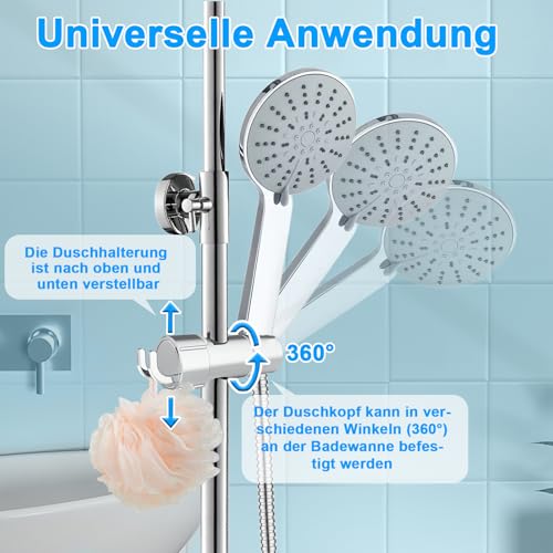 SURFOU Duschkopfhalterung ohne Bohren, Duschhalterung für Duschkopf & Duschstange, Halterung Verstellbar für Stange 25mm, Duschbrause Halter Brausehalter Handbrause Brausehalterung