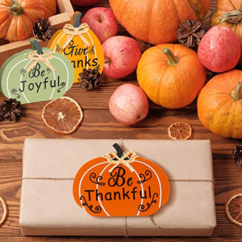 3 Pcs Fall Wooden Pumpkin Sign Fall Thankful Joyful Thanks Pumpkin Tiered Tray Decor Fall Table Signs Harvest Thanksgiving Wood Block Sign for Home Party Halloween Decorations (Orange, Green, Yellow) - Image 3
