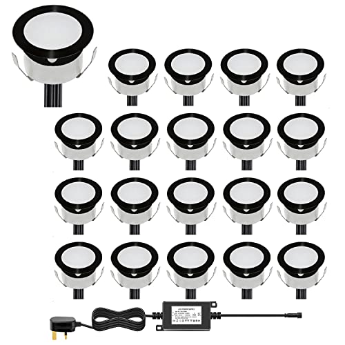Image of CHNXU Outdoor LED Decking Lights 30mm Recessed Garden Lights Waterproof IP67 Deck Lighting Kits for Kitchen Plinths Bathroom, Patio Deck Yard Garden (20 Pack, Warm White (Black))