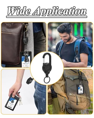 Image of Retractable Keychain, Retractable Badge Reels, Recoils Lanyards for Id Card, ID Badge Holder with Steel, Belt Clip Badge Holder Pull Reel Black (1PCS)
