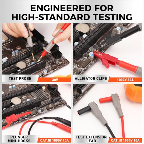 Image of 29-Piece Multimeter Test Leads Set, CAT.III 1000V / CAT.IV 600V Multimeter Probes with Alligator Clips, Piercing Probes, Needle Probe, Replaceable Probe Accessories, Soft PVC Volt Meter Lead