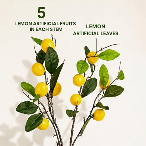 Image of Art Street Artificial Lemon Plant Stick with Yellow Fruits - Realistic Faux Lemon Branch for Home Decor, Vase Fillers, Kitchen & Festive Decoration, (Set of 2), 32 Inch