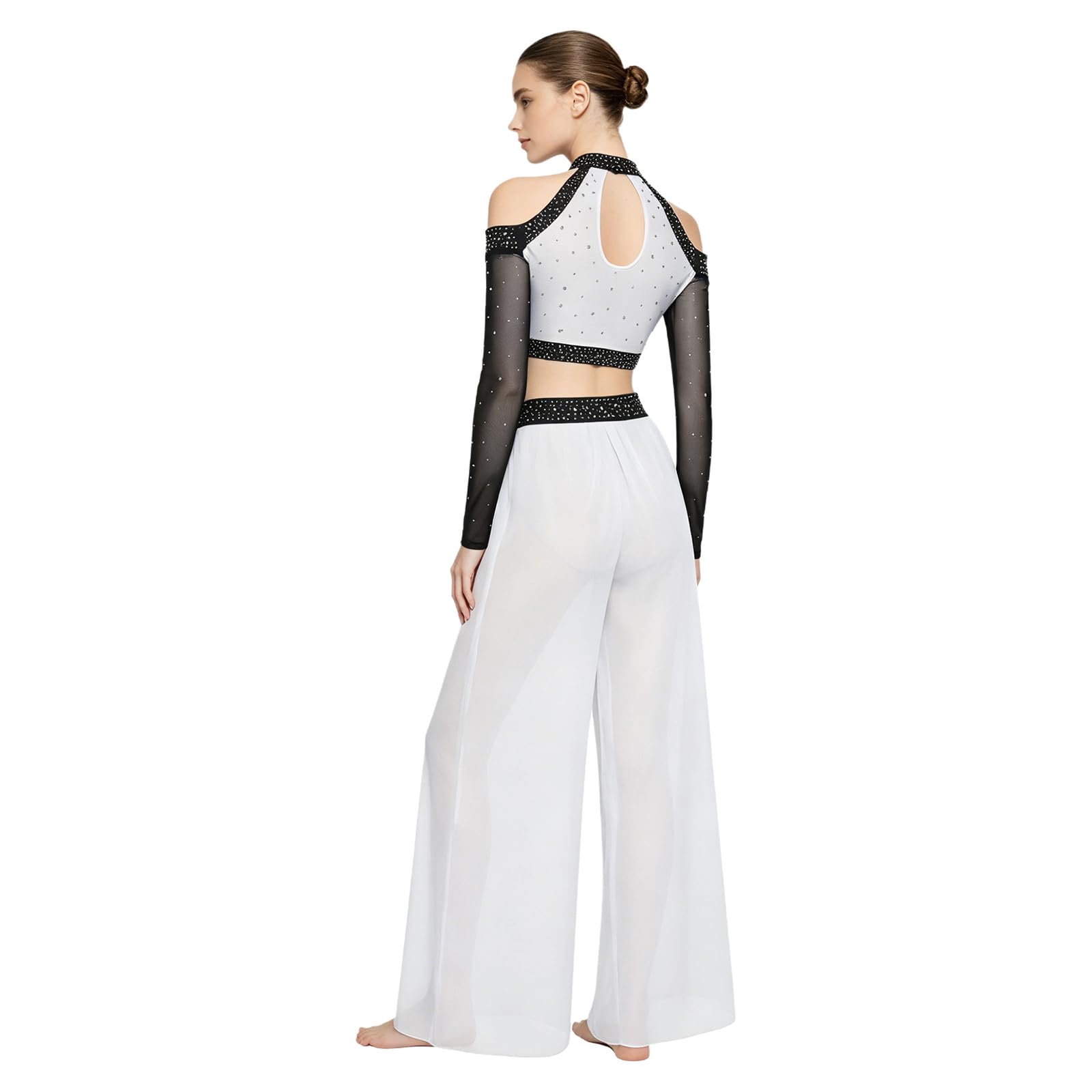 iEFiEL Donna Abbigliamento da Ballo Lirico A Due Pezzi Truccoletti con Sequine + Pantaloni Largo Pantalone Fenduti Completo Danza del Ventre