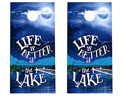 Cornhole Board Wraps 433 - Life Is Better At The Lake Cornhole Game Graphic Decals - Includes Application Squeegee - Set of (2) 25