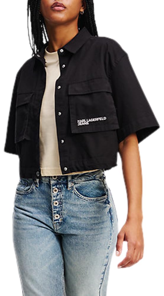 KARL LAGERFELD JEANS Women Utility Blouse Black M
