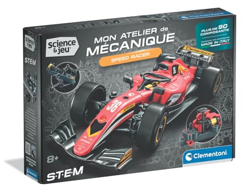 Clementoni - Speed Racer 8 anni – Scatola meccanica per il montaggio di un veicolo futuristico, direzione funzionale, pistoni mobili, gioco scienziato STEM, giocattolo educativo, regalo