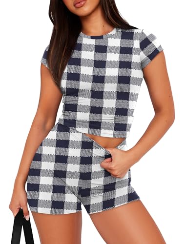 Image of SAMPEEL Womens Two Piece Lounge Sets Casual Summer Outfits 2 Piece Short Matching Clothing Set