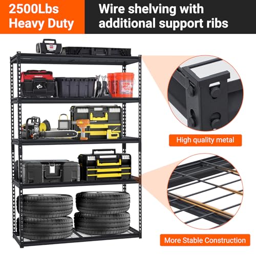 GarveeHome Heavy Duty Storage Shelves - 48x18in, 2500lbs Load Bearing, Durable Storage Shelves, Adjustable Height Garage Storage Shelving, Metal Storage Utility Rack Shelf Unit, Easy Assemble