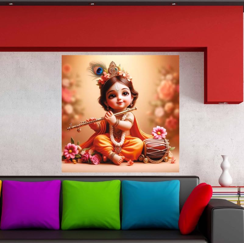 Image of British Terminal Cute little Bal Gopal Baby God Krishna| Kanha Ji | Laddu Lord Makhan Chor Painting Religious Poster for Pregnant Women for wall (matt thin vinyl,sticker,multicolor,unframed)| bj48