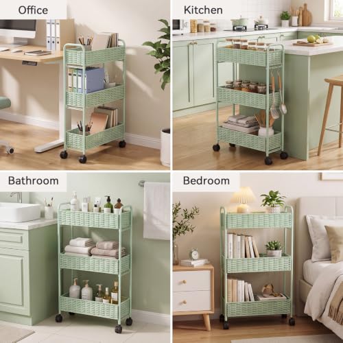 FOCHIER F Utility Slim Storage Cart,3-Tier Rolling Kitchen Office Laundry Room Cart with Wheels,Mobile Shelving Unit Organizer for Living Room,Bathroom, Baby Diaper,Art,Dining Room Narrow Places - Image 6
