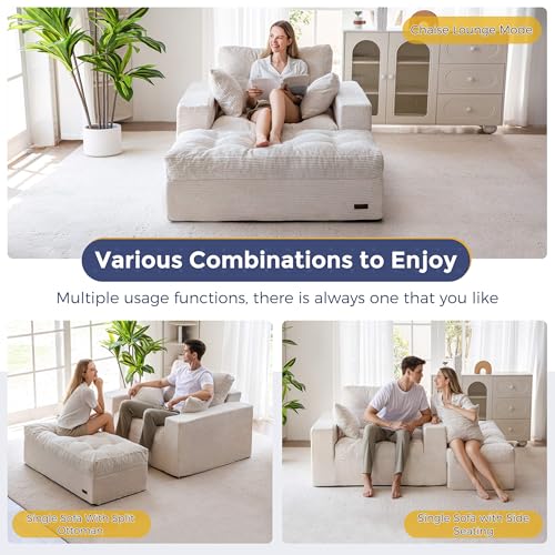 Image of MAXYOYO Modular Sectional Chaise Lounge Sofa, Upholstered Lounge Chair with Ottoman, Comfy Couch with Layered Cushion, Tufted Upholstered Sleeper Chair for Living Room, No Assembly, Beige