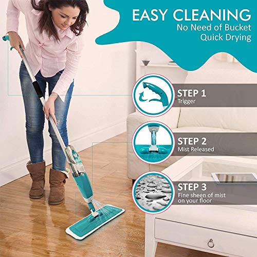 Image of Microfiber Floor Cleaning Spray Mop, Stainless Steel Spray Mop Floor Cleaning for Home with 3-Microfiber Pad, 360 Easy Mop | Refillable Bottle| Home, & Office Use- Blue