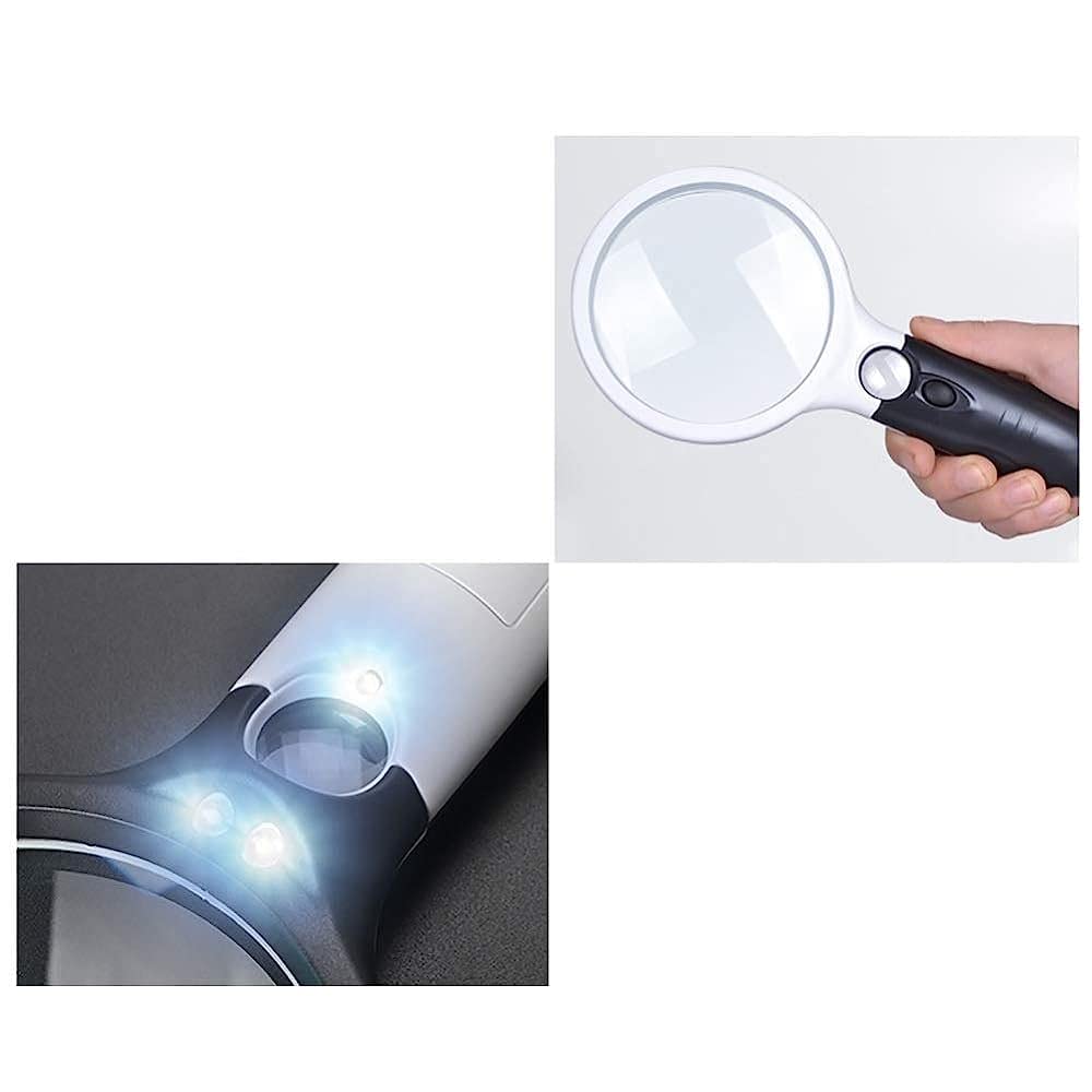 Lupa Z Podświetleniem 10X, 30X, Duża, Ręczna Lupa Z Podświetleniem Led Dla Seniorów Do Czytania Monet I Biżuterii Soldeinspection Explomagni, Biała, 190 Mm